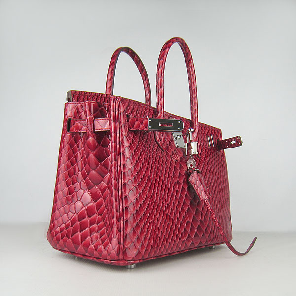 Replica Hermes Birkin 30CM Fish Veins Leather Bag Dark Red 6088 On Sale